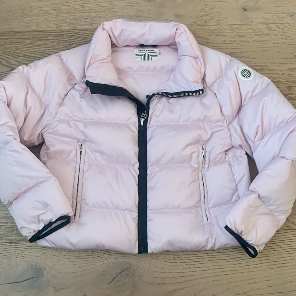 Tory Sport pastel pink cropped puffer jacket